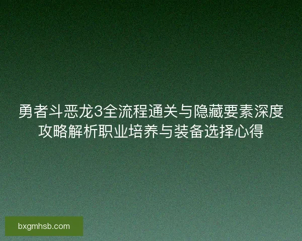 勇者斗恶龙3全流程通关与隐藏要素深度攻略解析职业培养与装备选择心得